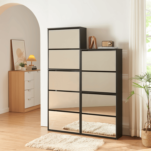 Sapateira espelhada Lund com 5 portas com dobradiças - Preto en.casa Sapateira espelhada Lund com 5 portas com dobradiças - Preto en.casa