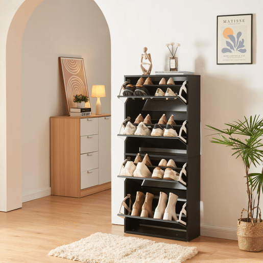 Sapateira Lund espelhada com 4 portas com dobradiças - Preto en.casa