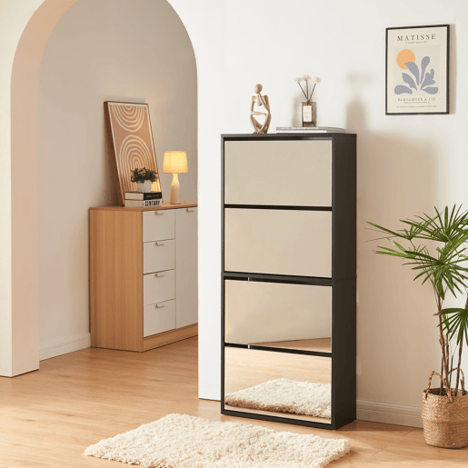 Sapateira Lund espelhada com 4 portas com dobradiças - Preto en.casa