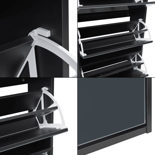 Sapateira Lund espelhada com 4 portas com dobradiças - Preto en.casa