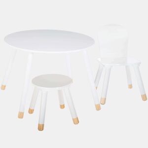 Conjunto de mesa, cadeira e banco para quarto infantil Douceur, melamina branca
