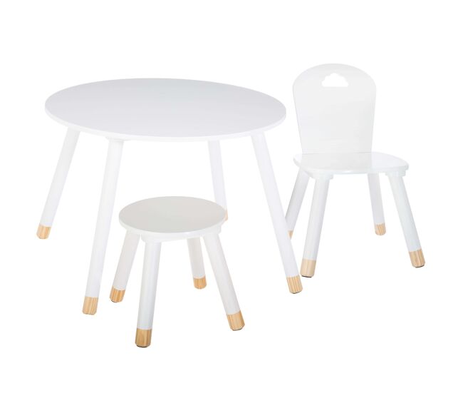 Pack infantil mesa + silla + taburete douceur dormitorio infantil melamina color blanco