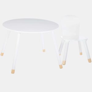 Pacote de mesa infantil Douceur em melamina com pernas de madeira e cadeira branca combinando