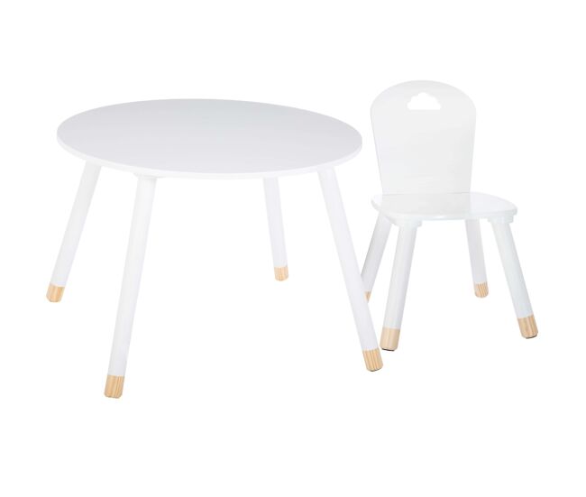Pack mesa infantil douceur en melamina con patas de madera y silla a juego color blanco