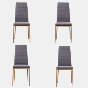 Pacote com 4 cadeiras para sala de jantar, cozinha e sala de estar, estilo moderno, tecido cinza, efeito madeira, pernas de metal, 98x42x48 cm