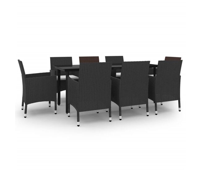 Set comedor de jardín 9 pzas y cojines ratán sintético y vidrio