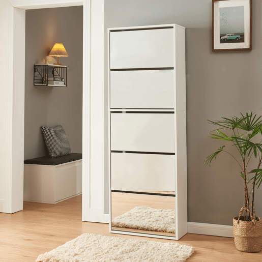 Sapateira espelhada Lund com 5 portas com dobradiças - Branco en.casa