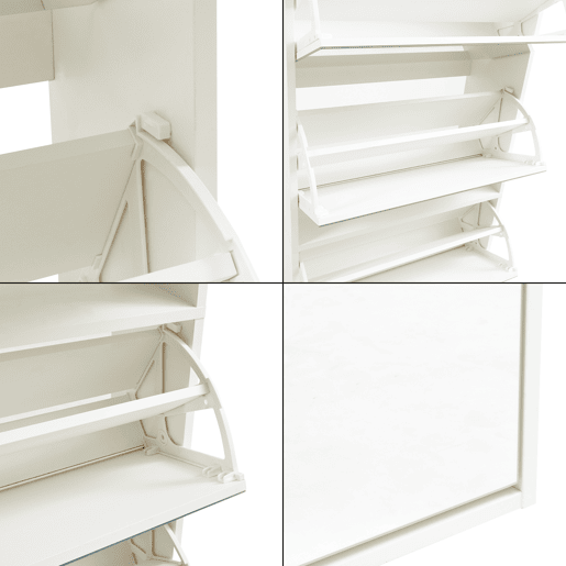 Sapateira espelhada Lund com 5 portas com dobradiças - Branco en.casa