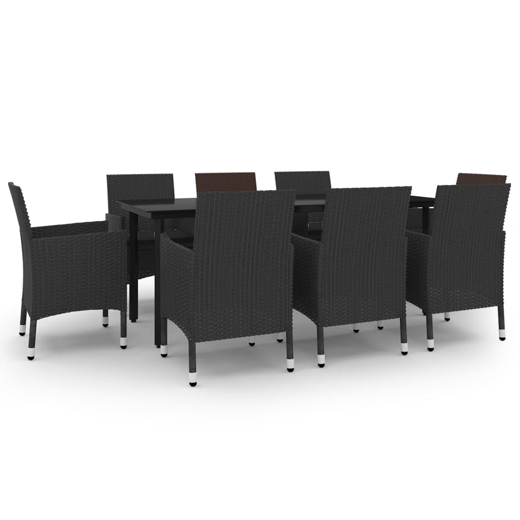 Set comedor de jardín 9 pzas y cojines ratán sintético y vidrio