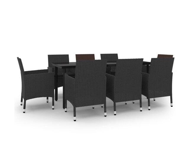 Set comedor de jardín 9 pzas y cojines ratán sintético y vidrio