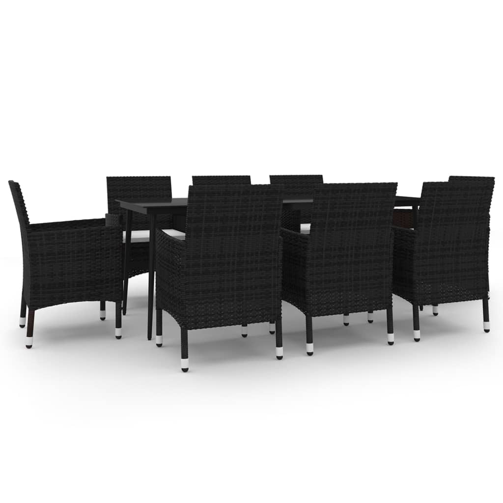 Set comedor de jardín 9 pzas y cojines ratán sintético y vidrio