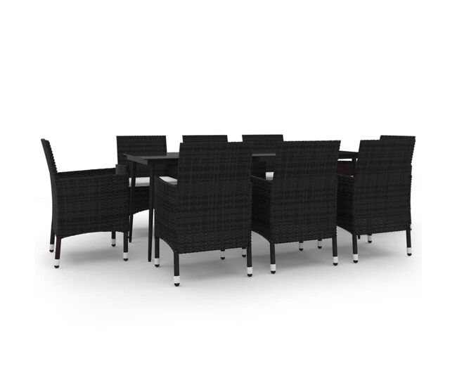 Set comedor de jardín 9 pzas y cojines ratán sintético y vidrio