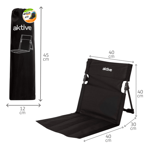 Aktive Cadeira de chão dobrável 40x40x40 cm preta com encosto ajustável