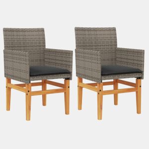 vidaXL Cadeiras de jardim c almofadões 2 pcs vime PEmadeira cinza