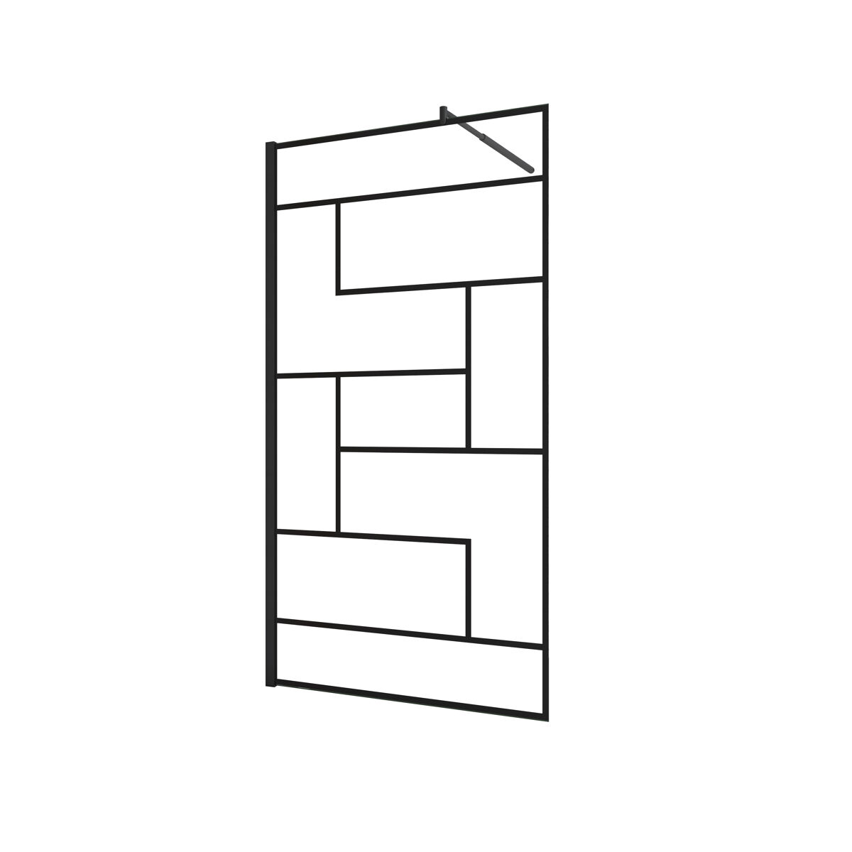 Mampara de ducha fija serigrafiada de línea negra vidrio templado de 8mm antical con barra 70-120cm perfil negro mate (78-80)x200cm