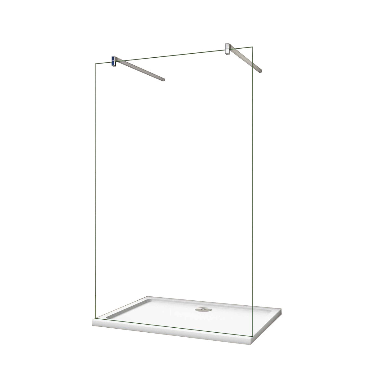 Mampara de ducha fija 1 hoja vidrio 8mm con película de seguridad a prueba de explosiones 87x200cm con dos barras de soporte 90cm