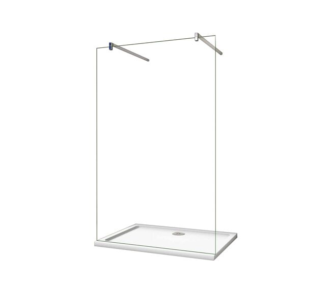 Mampara de ducha fija 1 hoja vidrio 8mm con película de seguridad a prueba de explosiones 87x200cm con dos barras de soporte 90cm