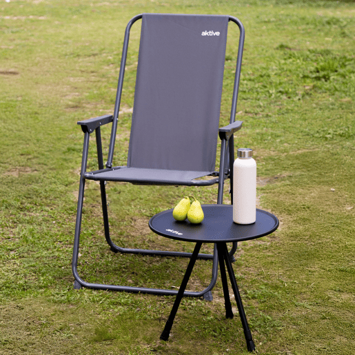 Aktive mesa de acampamento dobrável redonda preta, leve e compacta