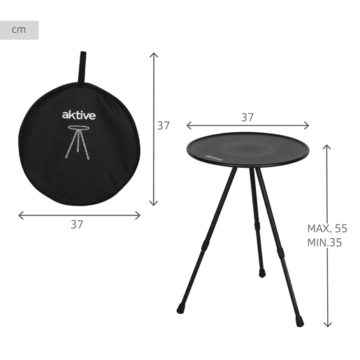 Aktive mesa de acampamento dobrável redonda preta, leve e compacta