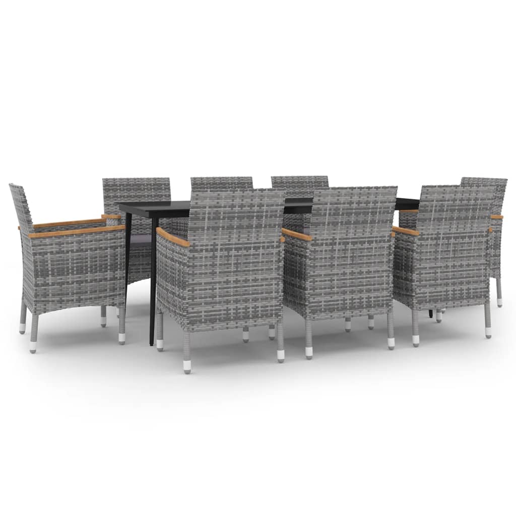 Set comedor de jardín 9 pzas y cojines ratán sintético y vidrio