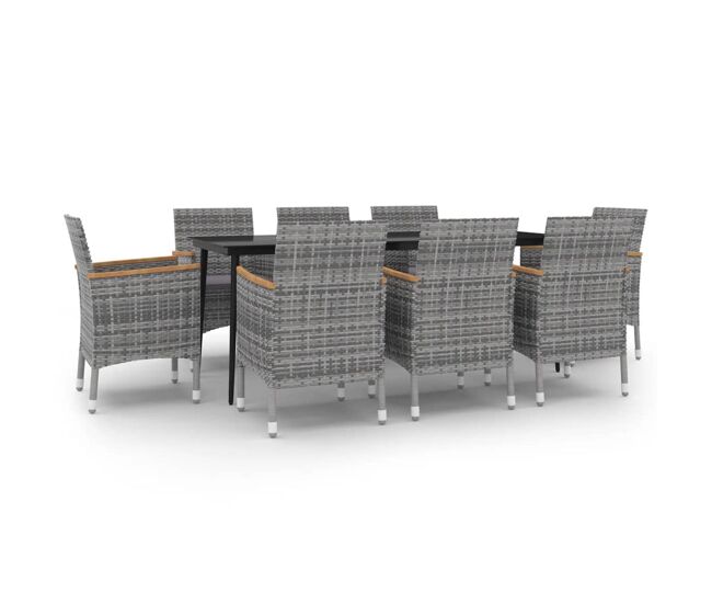 Set comedor de jardín 9 pzas y cojines ratán sintético y vidrio
