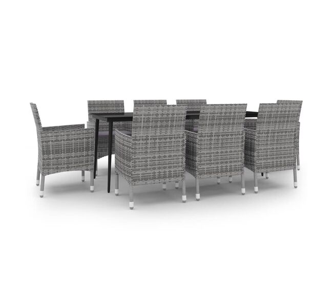 Set comedor de jardín 9 pzas y cojines ratán sintético y vidrio