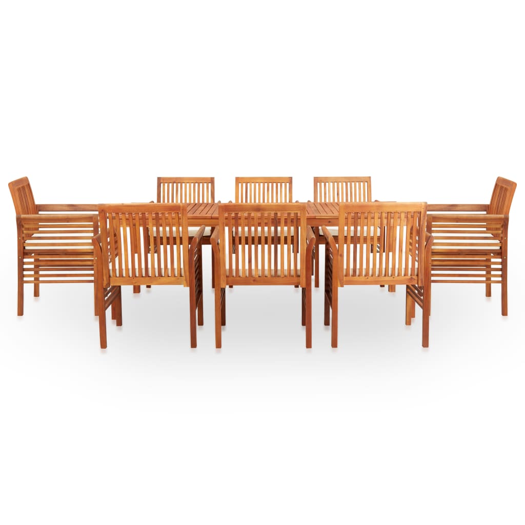 Set comedor de jardín 9 pzas y cojines madera maciza de acacia