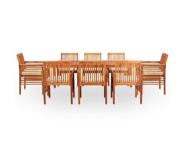 Set comedor de jardín 9 pzas y cojines madera maciza de acacia