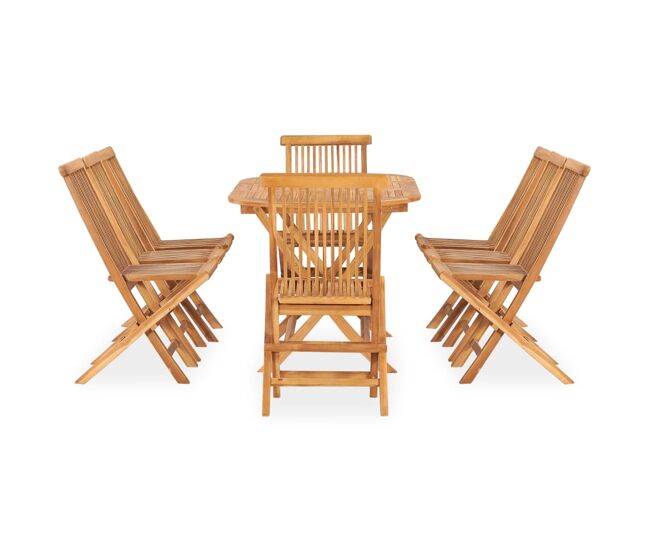 Set de comedor de jardín plegable 9 pzas madera maciza de teca