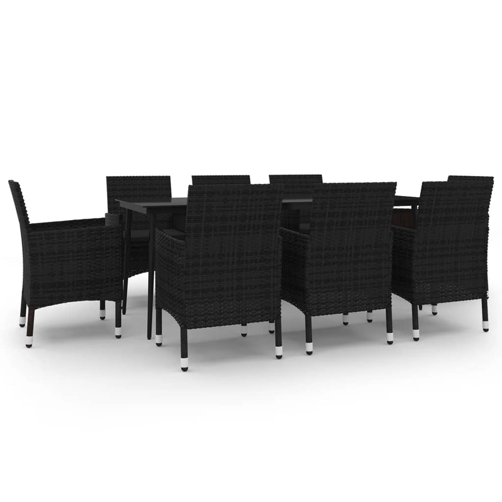 Set comedor de jardín 9 pzas y cojines ratán sintético y vidrio