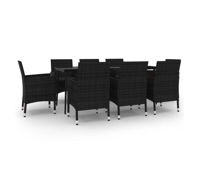 Set comedor de jardín 9 pzas y cojines ratán sintético y vidrio