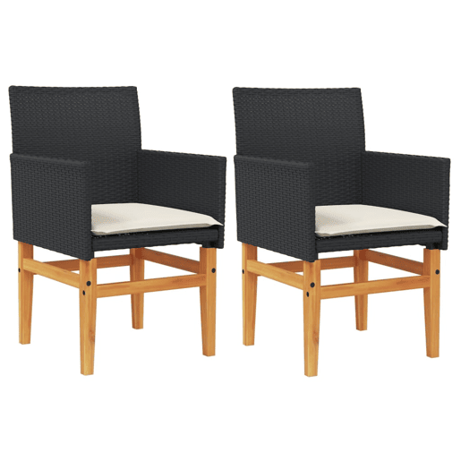 vidaXL Cadeiras de jardim c almofadões 2 pcs vime PEmadeira preto