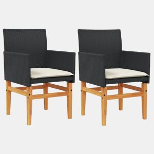 vidaXL Cadeiras de jardim c almofadões 2 pcs vime PEmadeira preto
