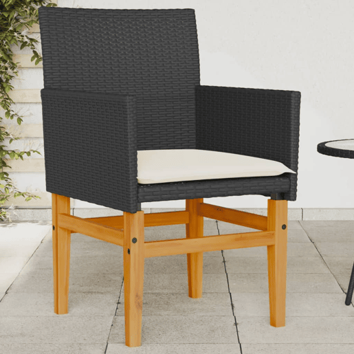 vidaXL Cadeiras de jardim c almofadões 2 pcs vime PEmadeira preto
