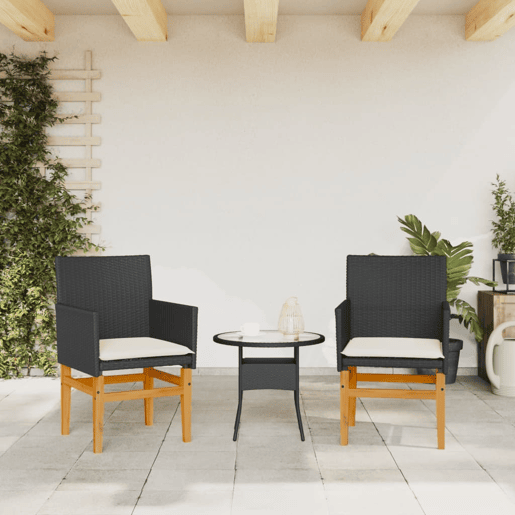 vidaXL Cadeiras de jardim c almofadões 2 pcs vime PEmadeira preto