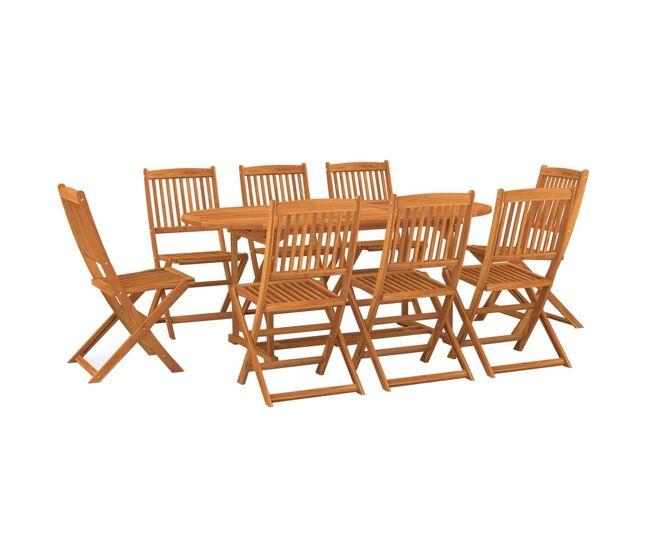 Set de comedor de jardín 9 piezas madera maciza de acacia