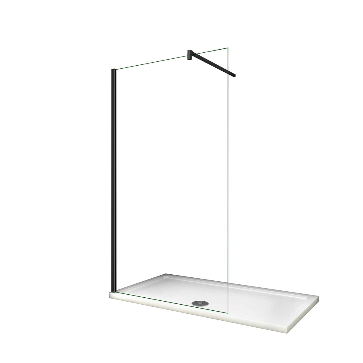 Mampara de ducha fija vidrio antical de 8mm con barra de 90cm perfil negro mate tamaño (48-50)x200cm