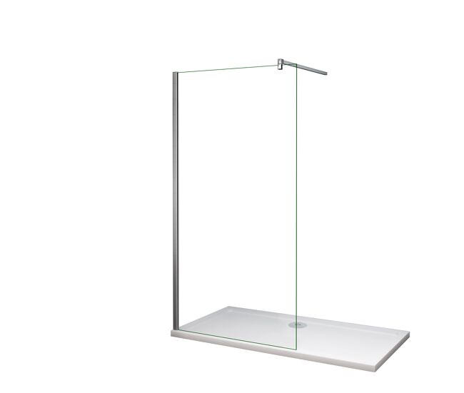 Mampara de ducha fija vidrio templado de 8mm con tratamiento antical con barra de 90cm perfil cromo (108-110)x200cm