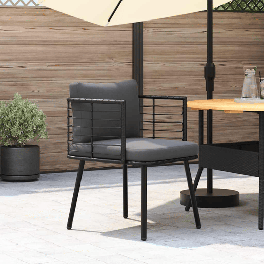 vidaXL Cadeira de jardim com almofadões vime PE preto