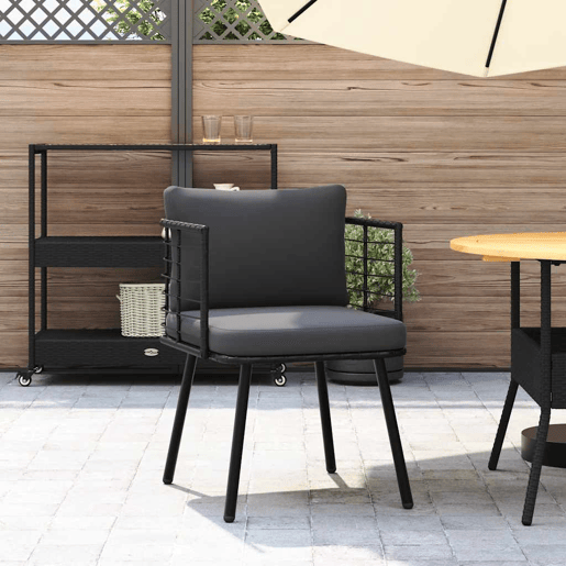 vidaXL Cadeira de jardim com almofadões vime PE preto