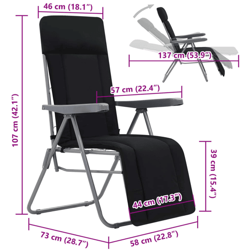 vidaXL Cadeiras de jardim dobráveis com almofadões 2 pcs preto