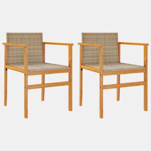 vidaXL Cadeiras de jardim 2 pcs vime PEmadeira maciça bege