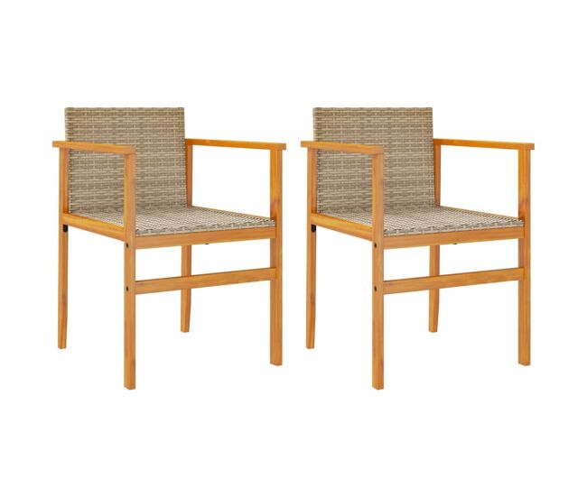 Vidaxl sillas de jardín 2 uds madera maciza y ratán sintético beige