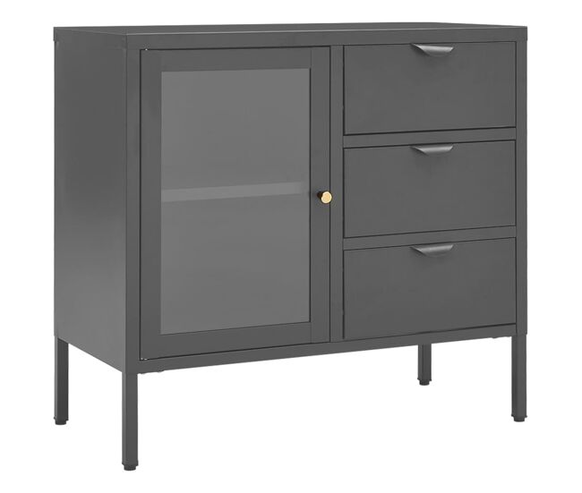 Vidaxl aparador de acero y vidrio templado antracita 75x35x70 cm