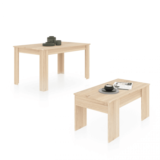 Pack mesa de jantar 140 e mesa de centro Vita Carvalho canadiano 140 x 78 x 90 cm