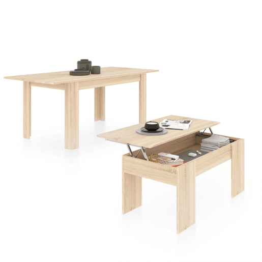 Pack mesa de jantar 140 e mesa de centro Vita Carvalho canadiano 140 x 78 x 90 cm