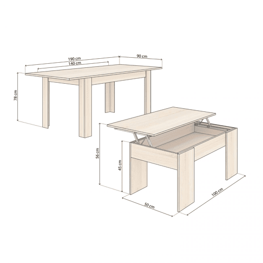Pack mesa de jantar 140 e mesa de centro Vita Carvalho canadiano 140 x 78 x 90 cm