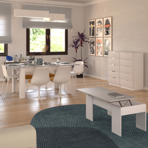 Pack mesa de jantar 140 e mesa de centro Vita Branco Artik (Branco mate) - Cinzento Cimento 140 x 78 x 90 cm
