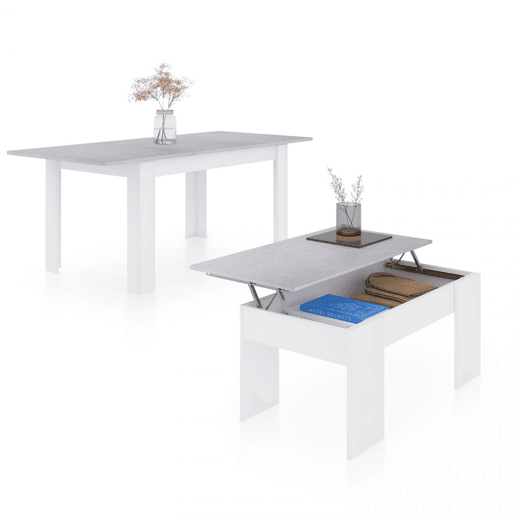 Pack mesa de jantar 140 e mesa de centro Vita Branco Artik (Branco mate) - Cinzento Cimento 140 x 78 x 90 cm