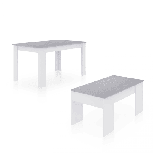 Pack mesa de jantar 140 e mesa de centro Vita Branco Artik (Branco mate) - Cinzento Cimento 140 x 78 x 90 cm